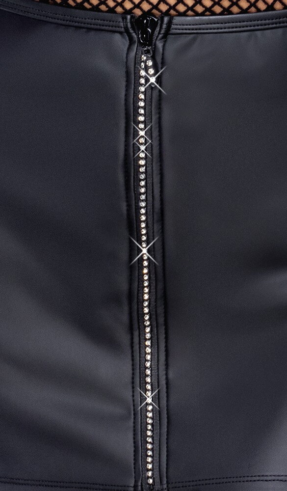 MINIGONNA NERA OPACA CON ZIP DI STRASS - immagine 2