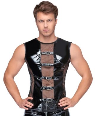 CAMICIA SENZA MANICHE IN PVC E RETINA BLACK LEVEL